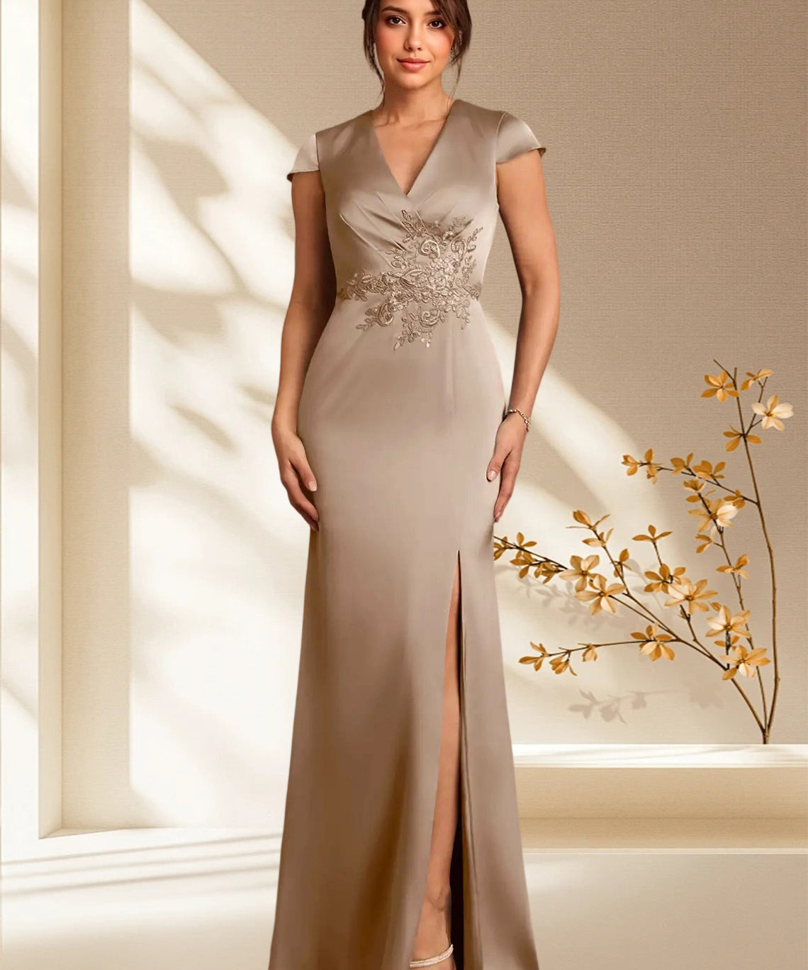 Augday Rilda Sheath Lace Stretch Satin Dress