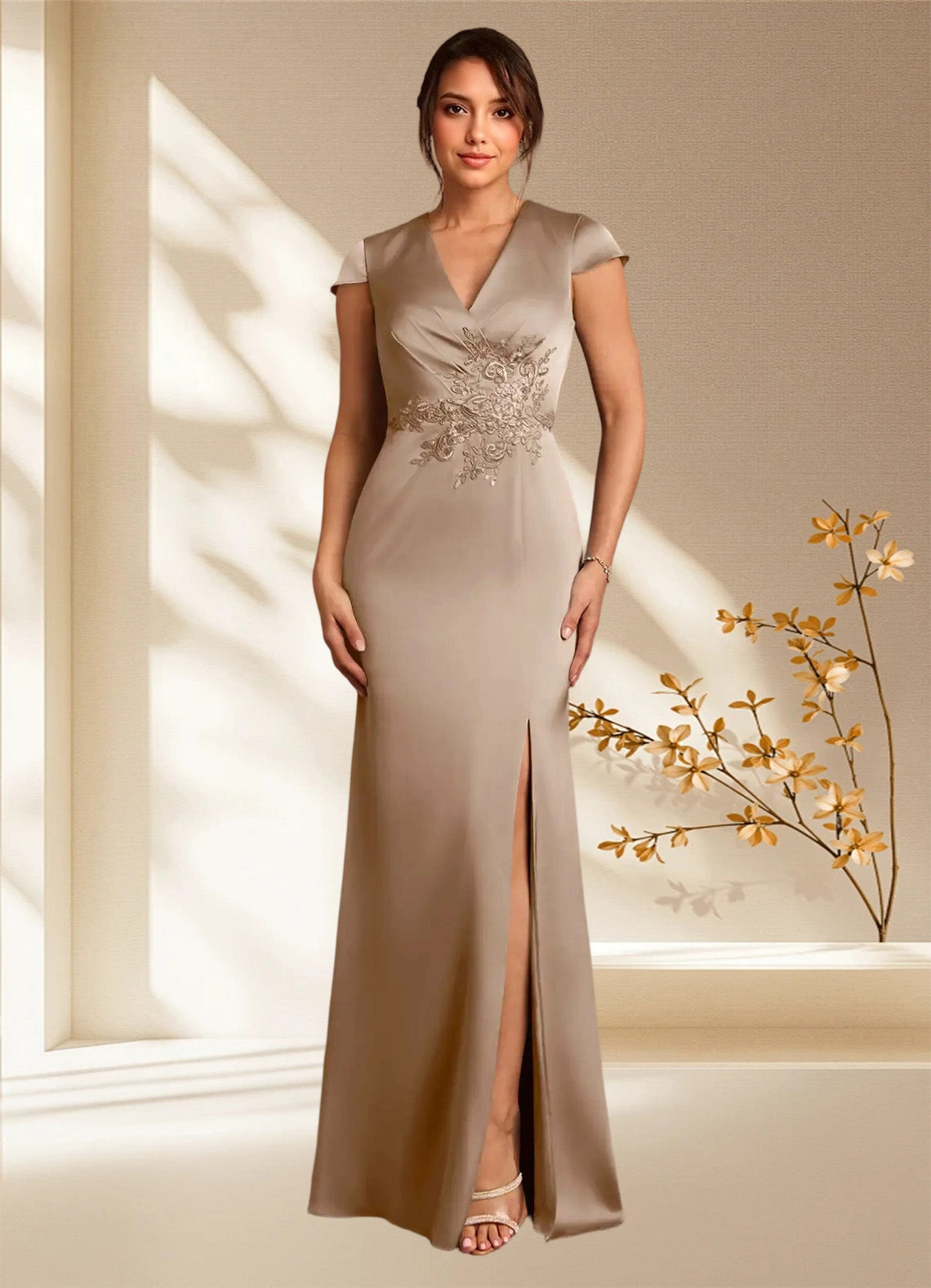 Augday Rilda Sheath Lace Stretch Satin Dress