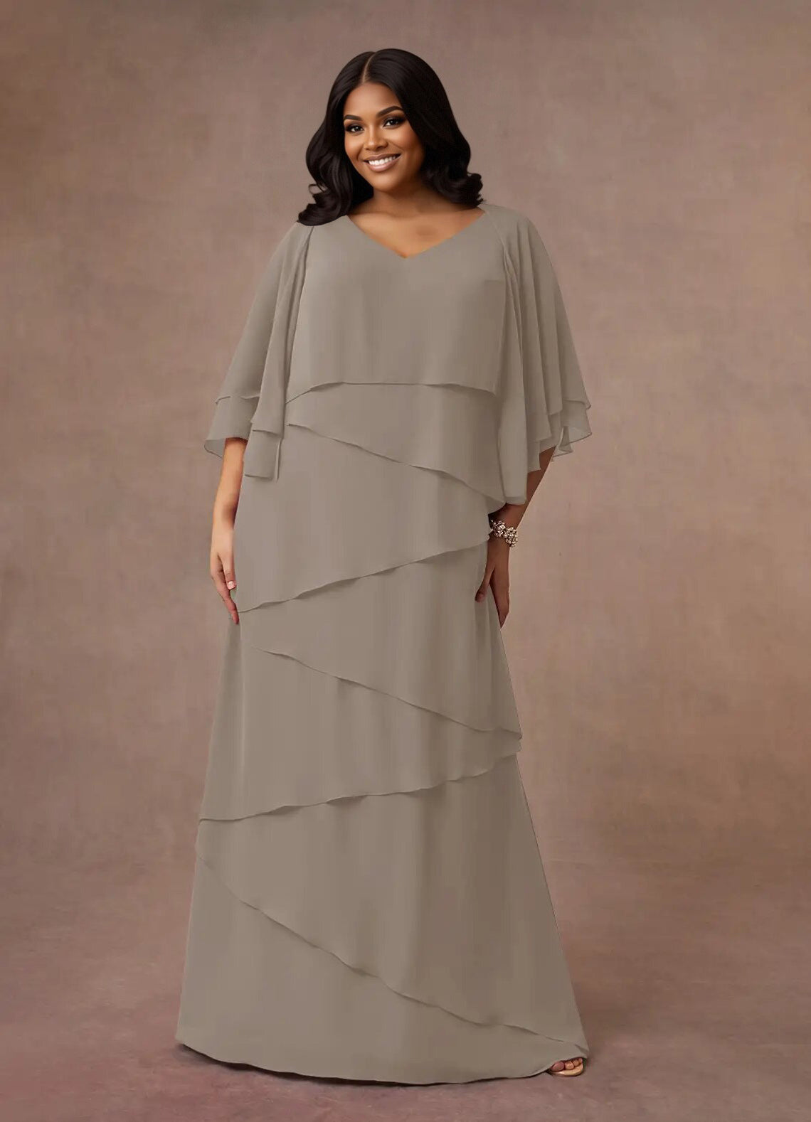 Augday OHara A-Line V-Neck Chiffon Dress Plus Size