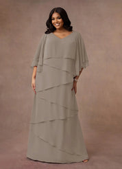 Augday OHara A-Line V-Neck Chiffon Dress Plus Size