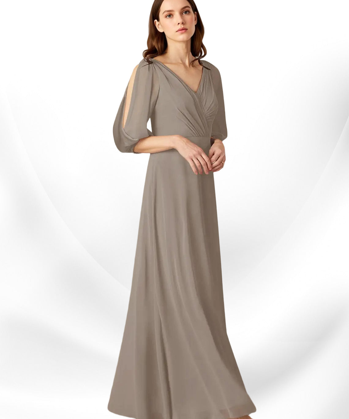 Augday Bronwyn A-Line V-Neck Ruched Chiffon Dress