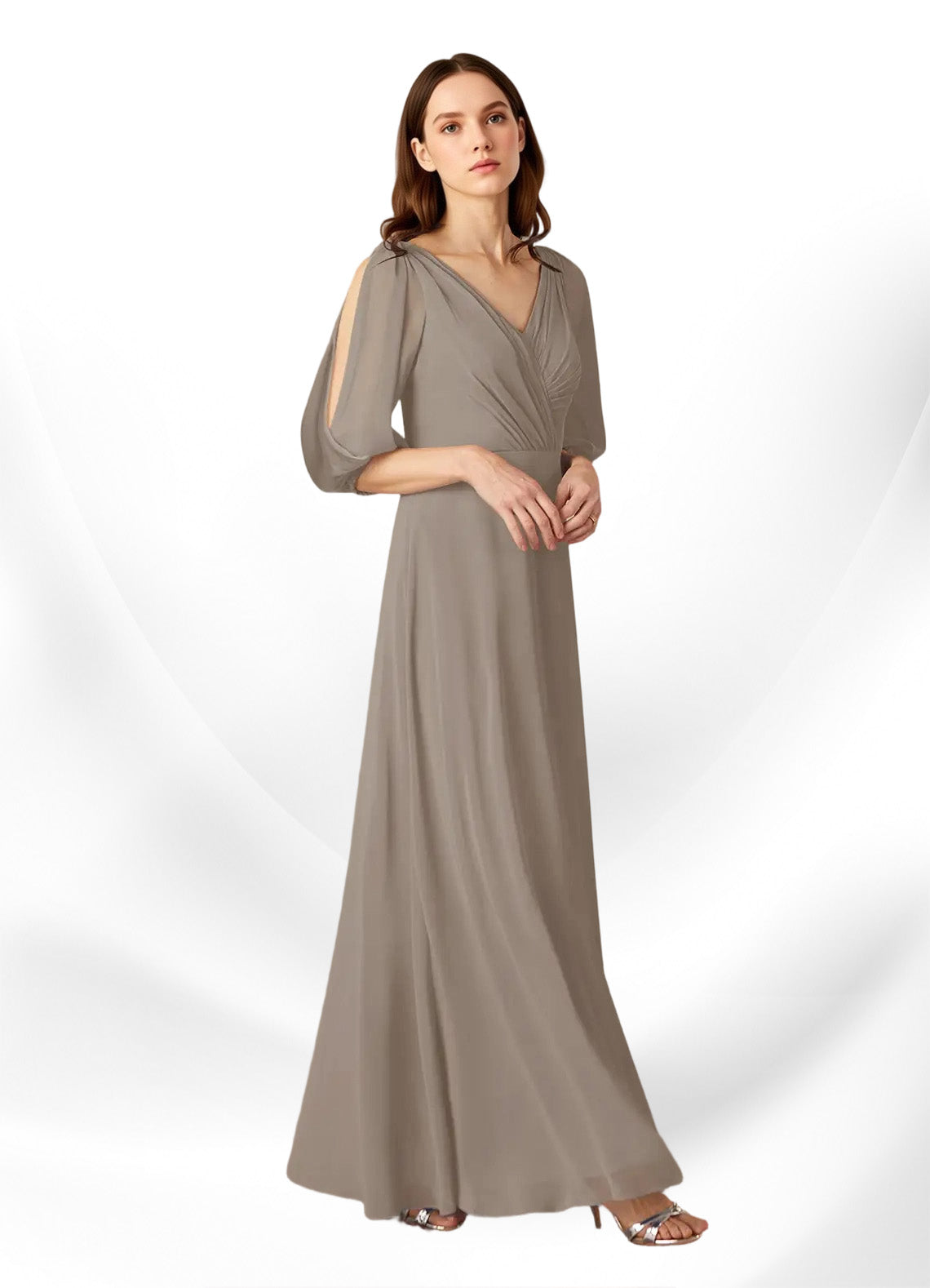 Augday Bronwyn A-Line V-Neck Ruched Chiffon Dress