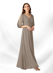 Augday Bronwyn A-Line V-Neck Ruched Chiffon Dress