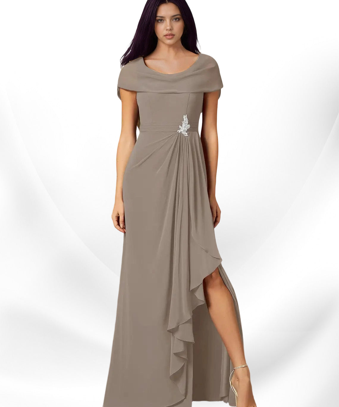 Augday Mary A-Line Side Slit Chiffon Dress
