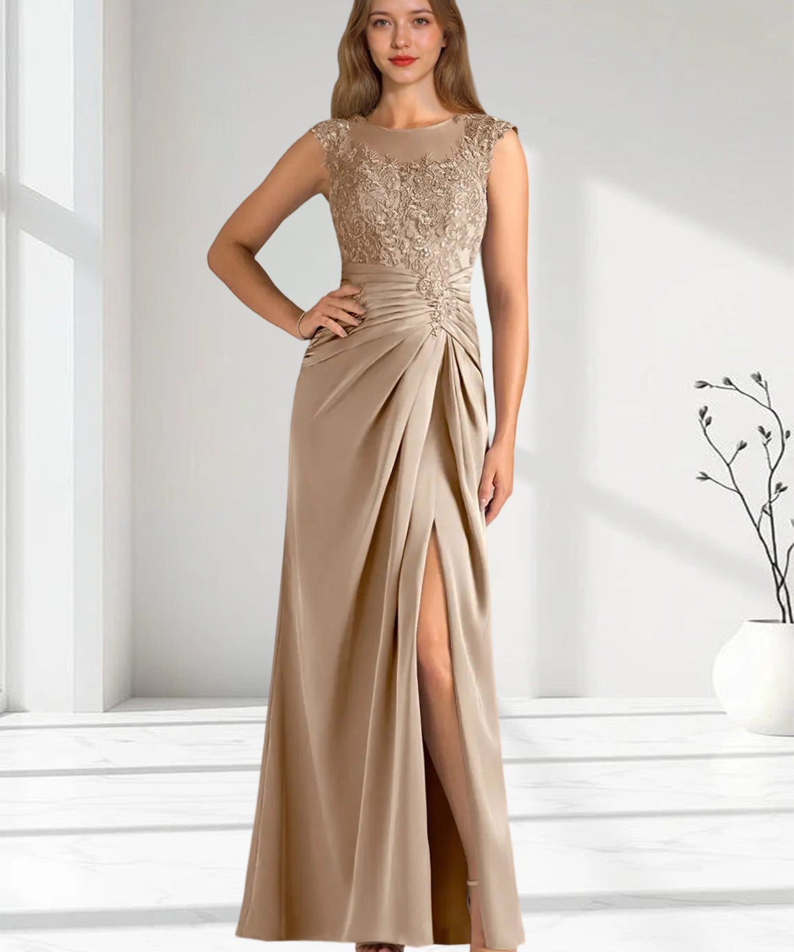 Augday Santa Barbara Sheath Pleated Stretch Satin Dress