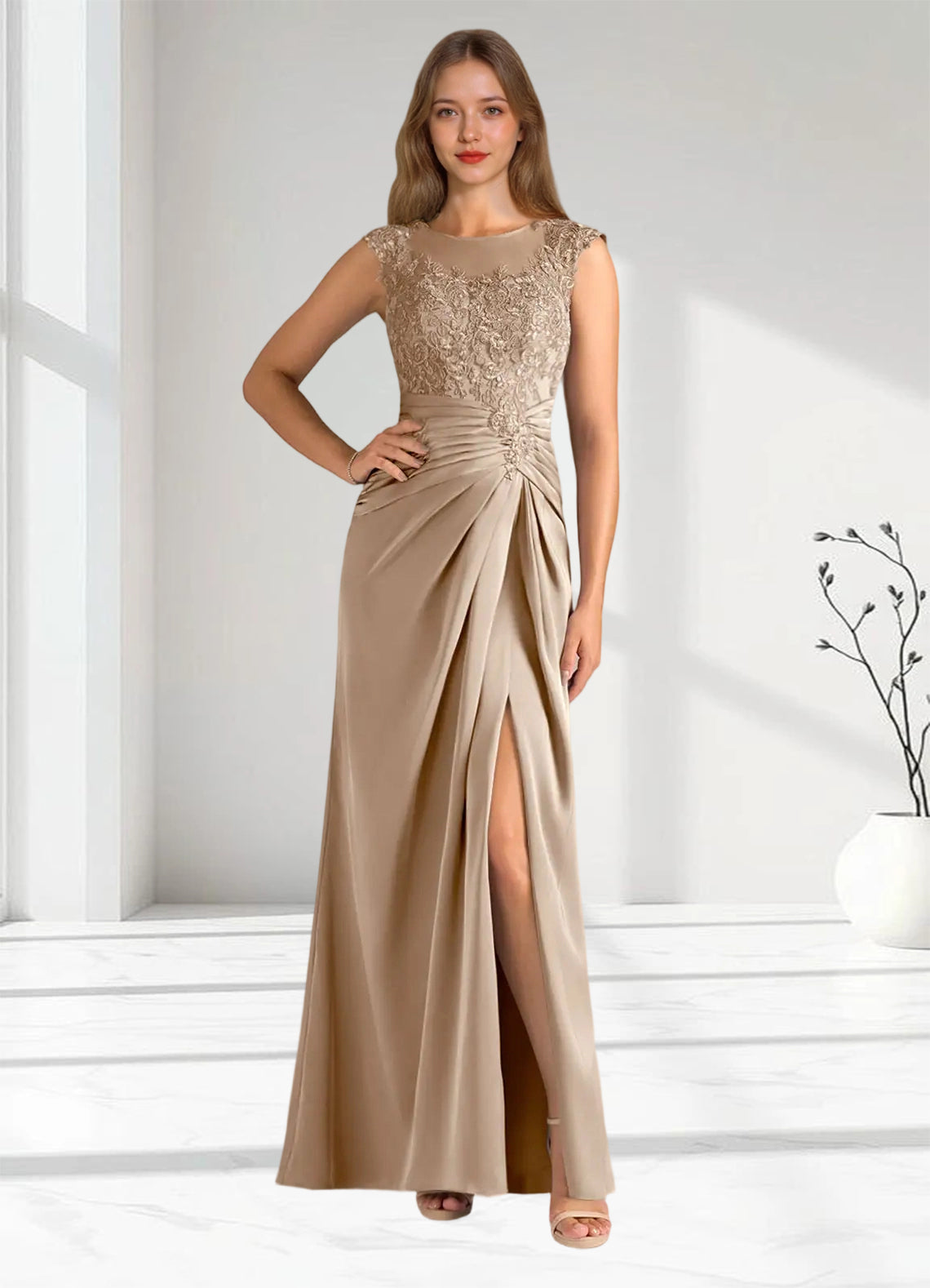 Augday Santa Barbara Sheath Pleated Stretch Satin Dress