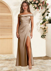 Augday Bedford Sheath Pleated Stretch Satin Dress