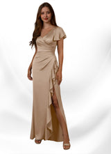 Augday Roya Mermaid V-Neck Pleated Stretch Satin