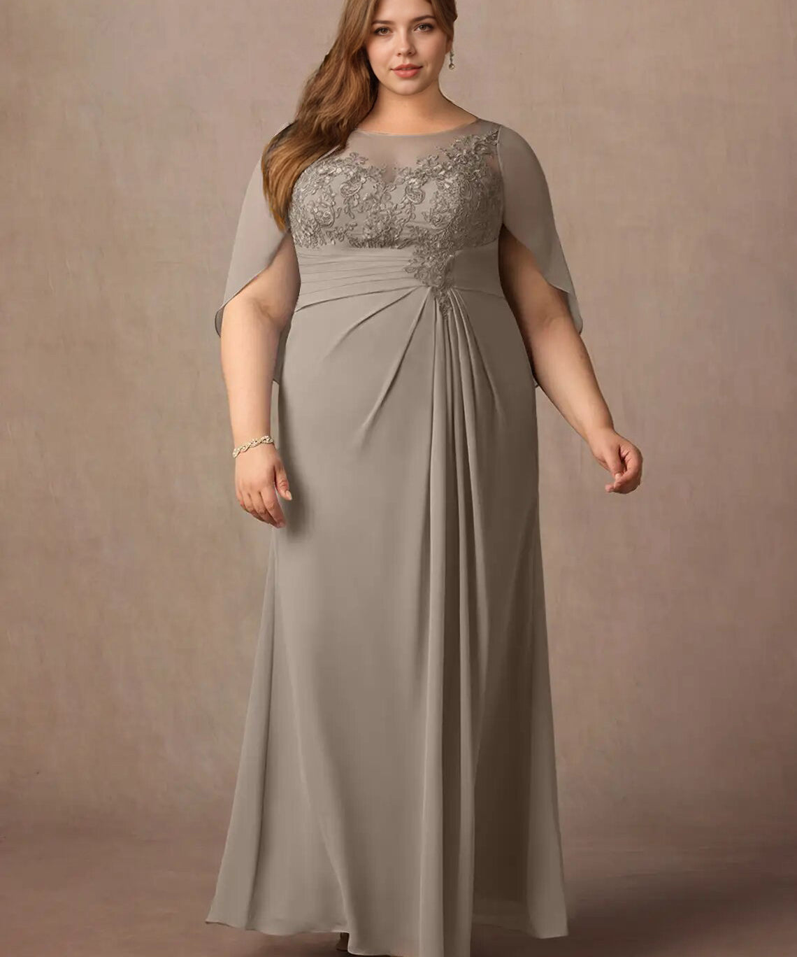 Augday Hera Mother of the Bride Dresses A-Line Lace Capelet Chiffon Dress Plus Size