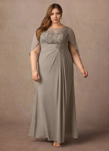 Augday Hera Mother of the Bride Dresses A-Line Lace Capelet Chiffon Dress Plus Size