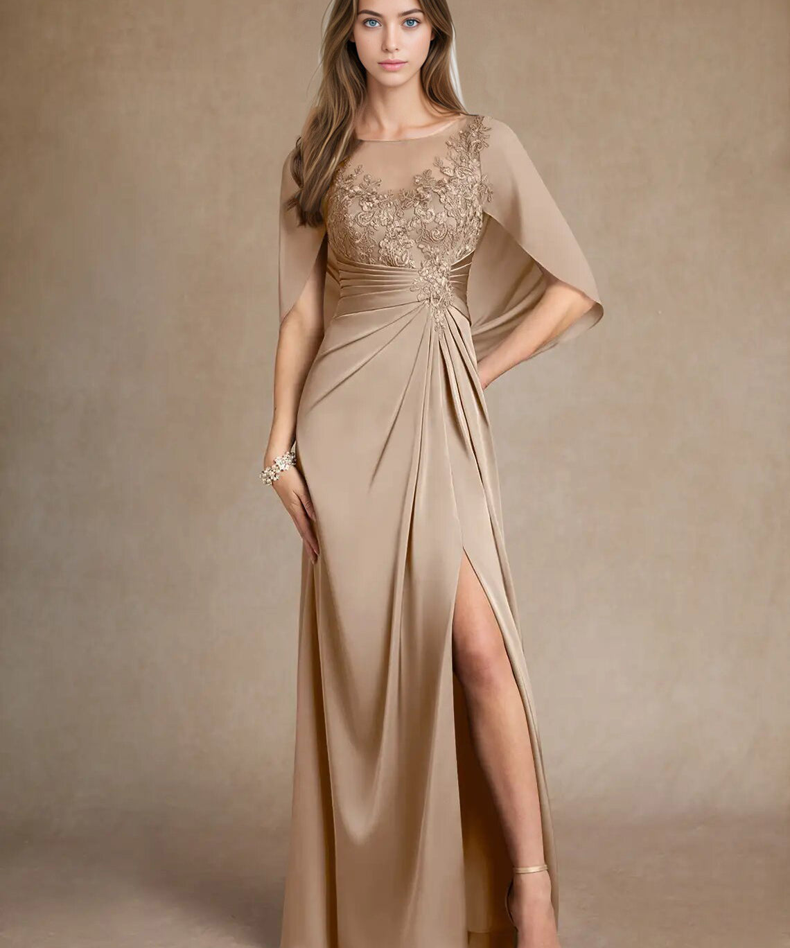 Augday Hera Mother of the Bride Dresses A-Line Lace Stretch Satin Dress