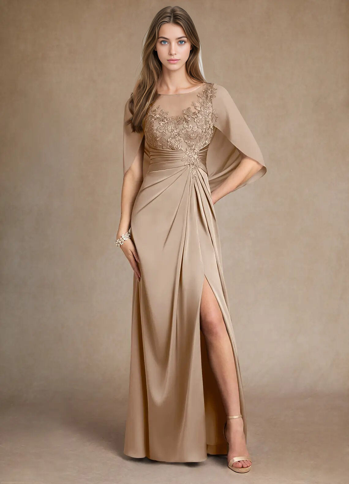 Augday Hera Mother of the Bride Dresses A-Line Lace Stretch Satin Dress
