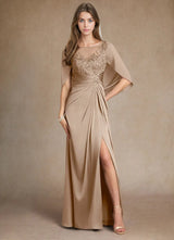 Augday Hera Mother of the Bride Dresses A-Line Lace Stretch Satin Dress