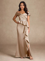 Augday Mermaid Off the Shoulder Stretch Satin Dress
