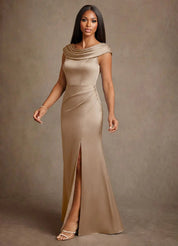 Augday Irvine A-Line Pleated Stretch Satin Dress