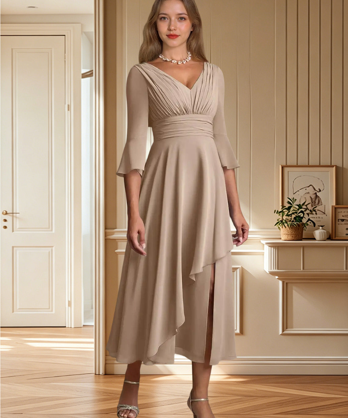 Augday Aerynne A-Line Pleated Chiffon Dress