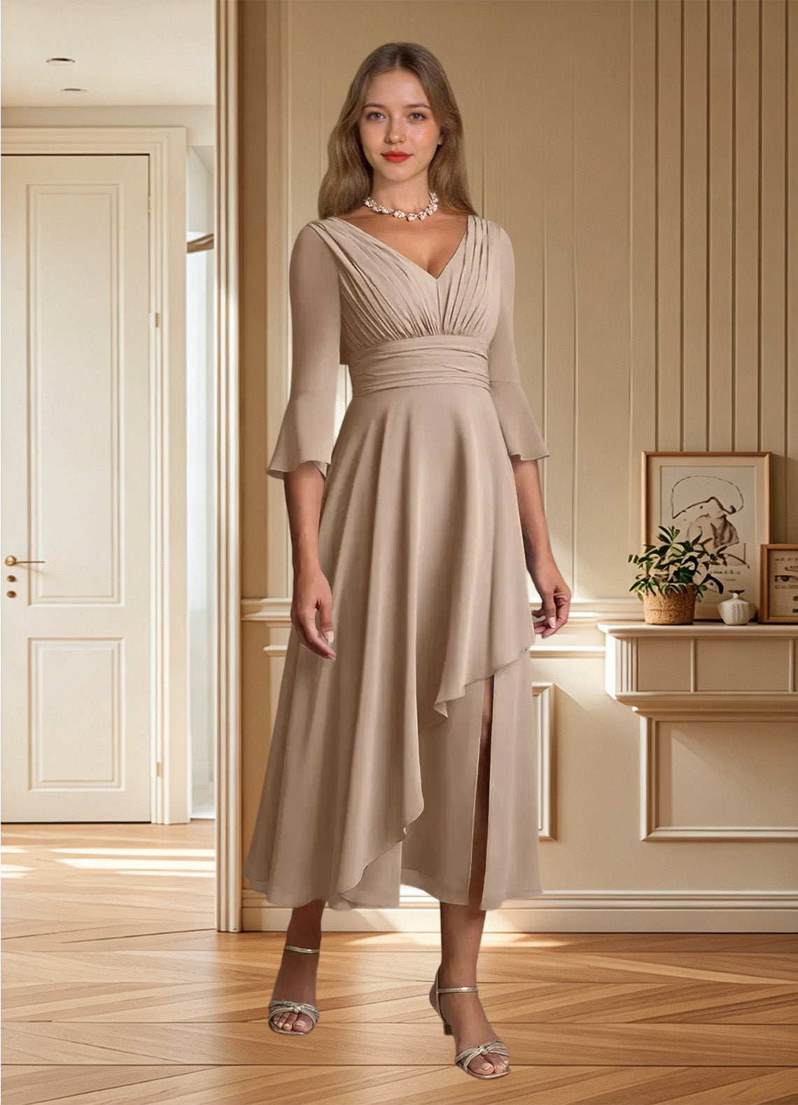 Augday Aerynne A-Line Pleated Chiffon Dress