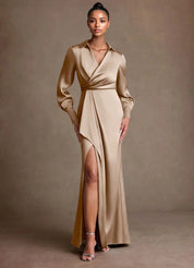 Augday Jacinta Sheath Pleated Stretch Satin Dress