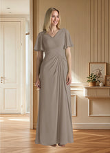 Augday Morning Glory A-Line V-Neck Ruched Chiffon Dress