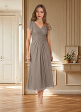 Augday Vera A-Line V-Neck Pleated Mesh Dress