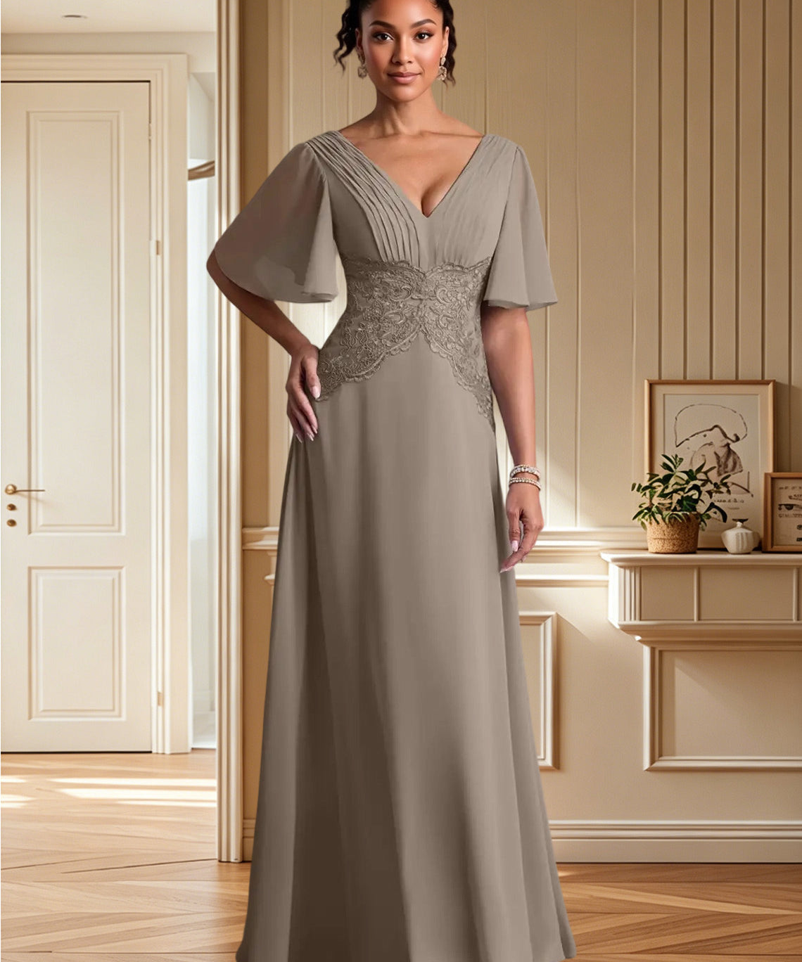 Augday Milliat A-Line Lace Chiffon Dress