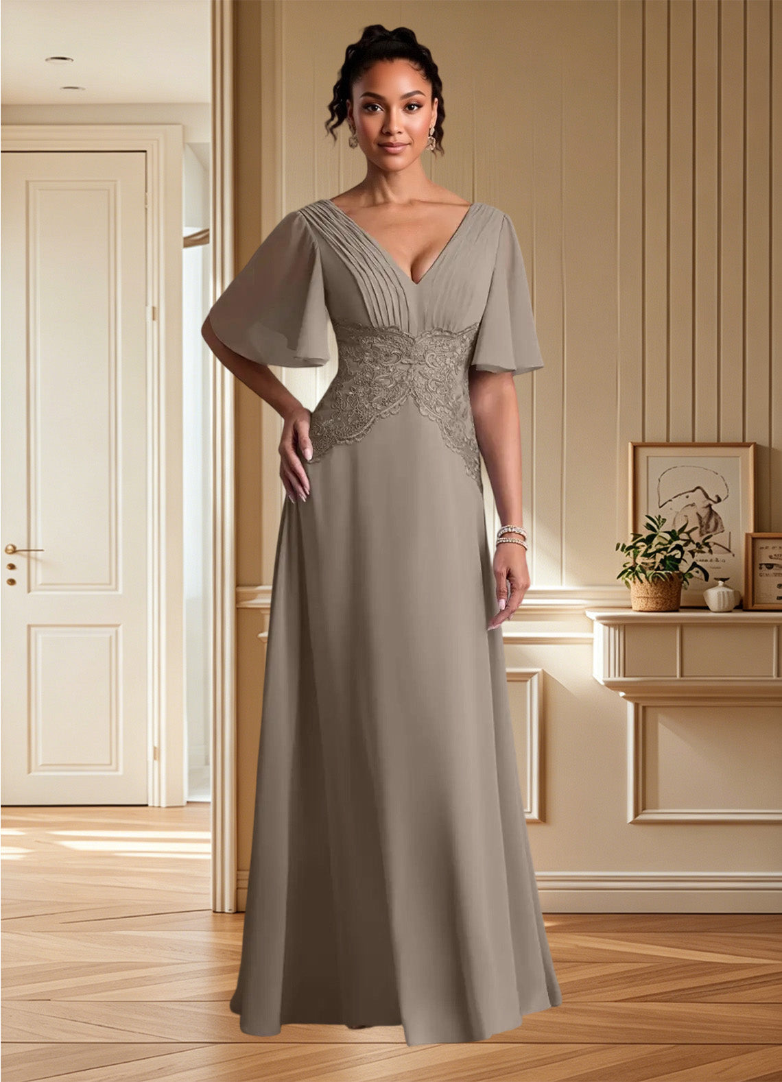 Augday Milliat A-Line Lace Chiffon Dress