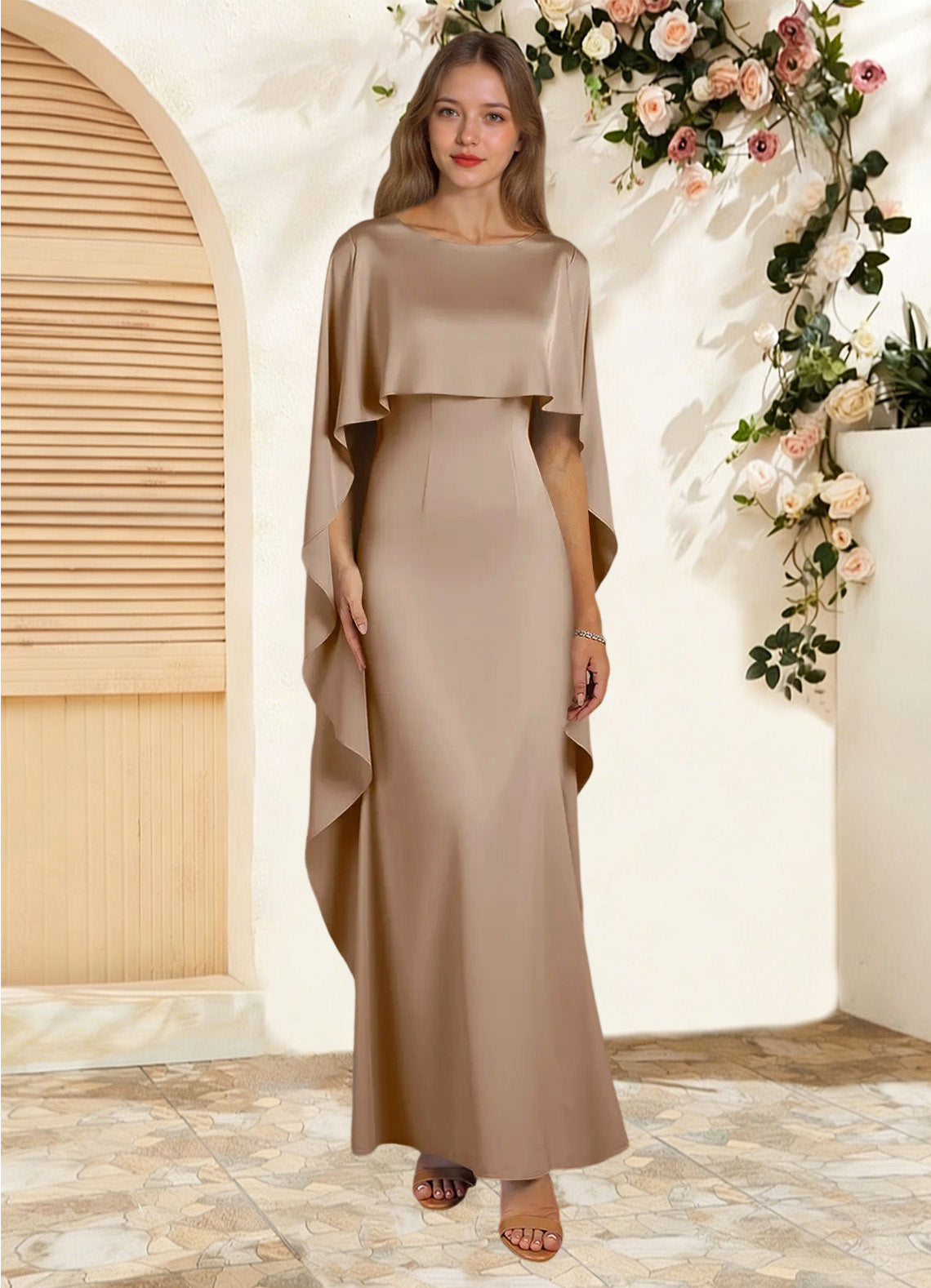 Augday Eli Sheath Boatneck Stretch Satin Dress