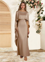Augday Eli Sheath Boatneck Stretch Satin Dress