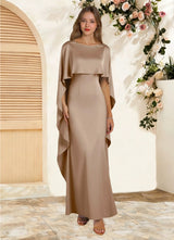 Augday Eli Sheath Boatneck Stretch Satin Dress