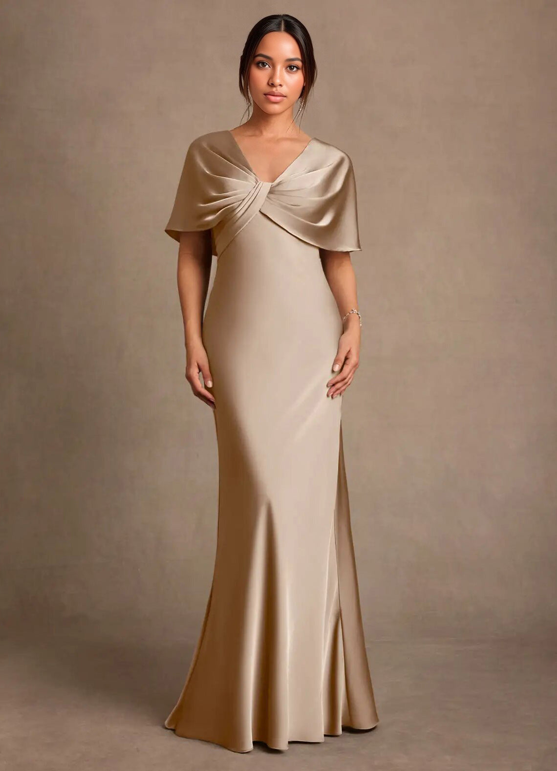 Augday Dosia Sheath Pleated Stretch Satin Dress