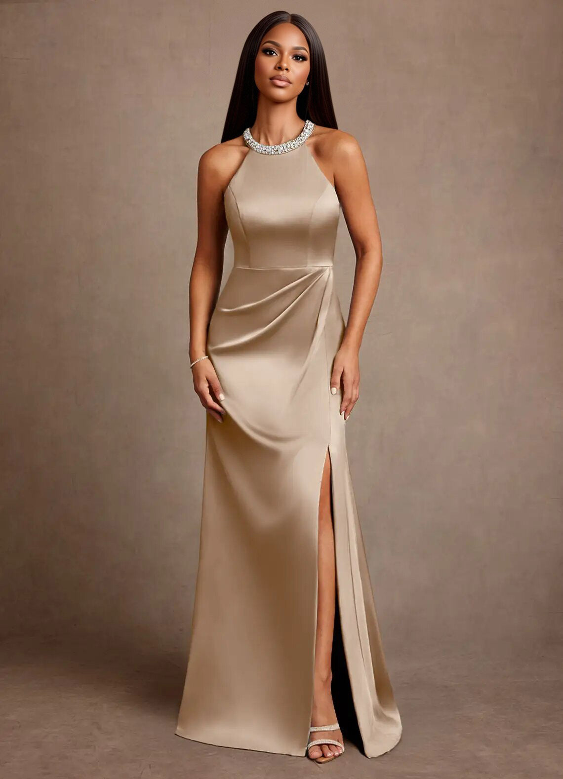 Augday Lawrence A-Line Pleated Stretch Satin Dress