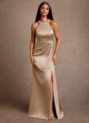 Augday Lawrence A-Line Pleated Stretch Satin Dress
