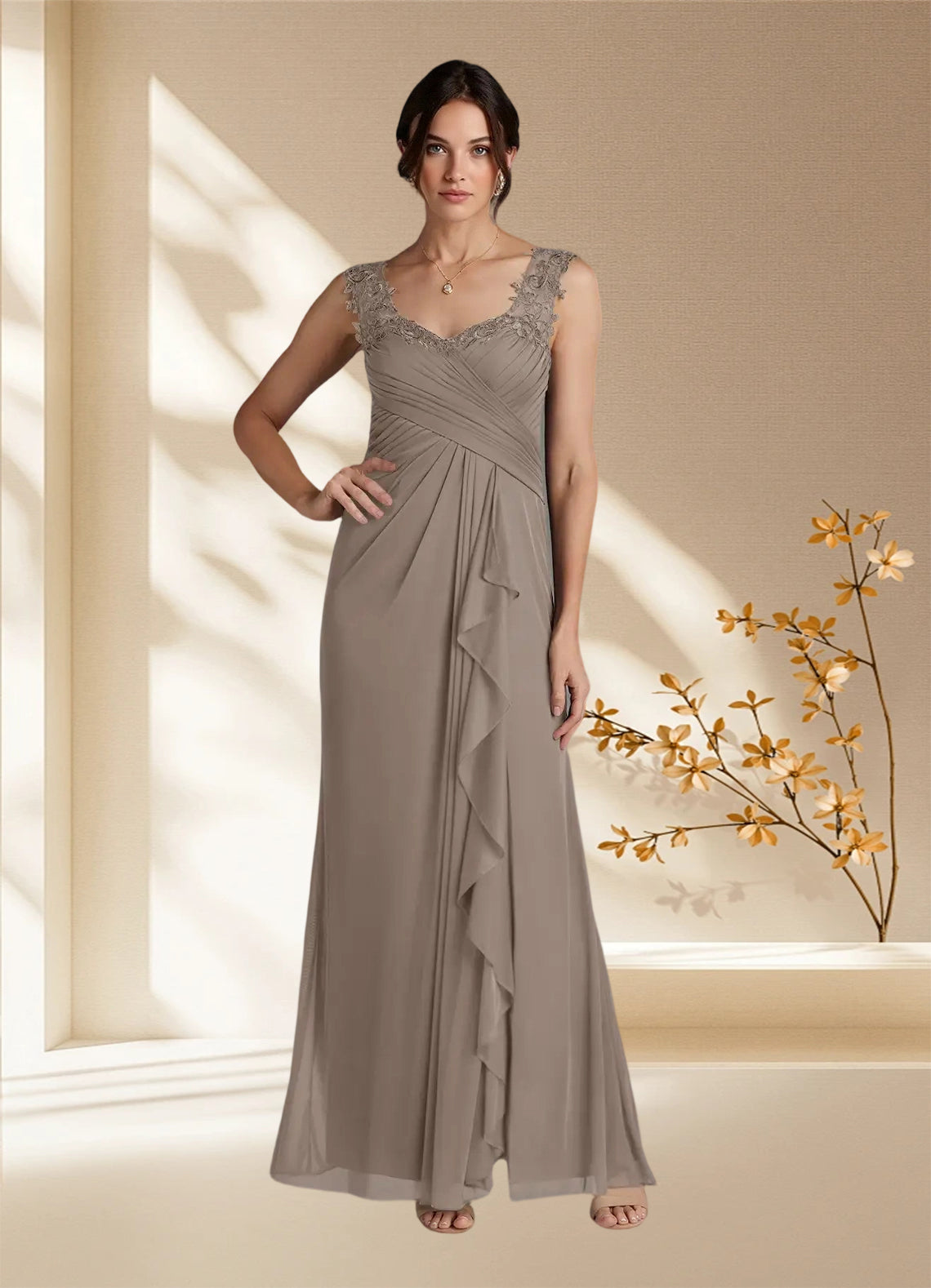Augday Edelin A-Line Sweetheart Neckline Pleated Mesh Dress