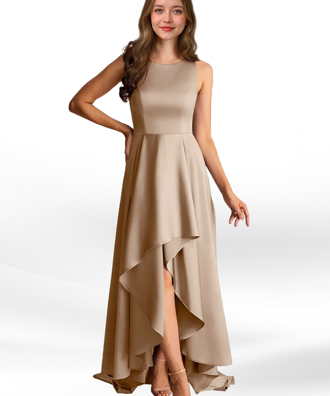 Augday Niles A-Line Trains Stretch Satin Dress