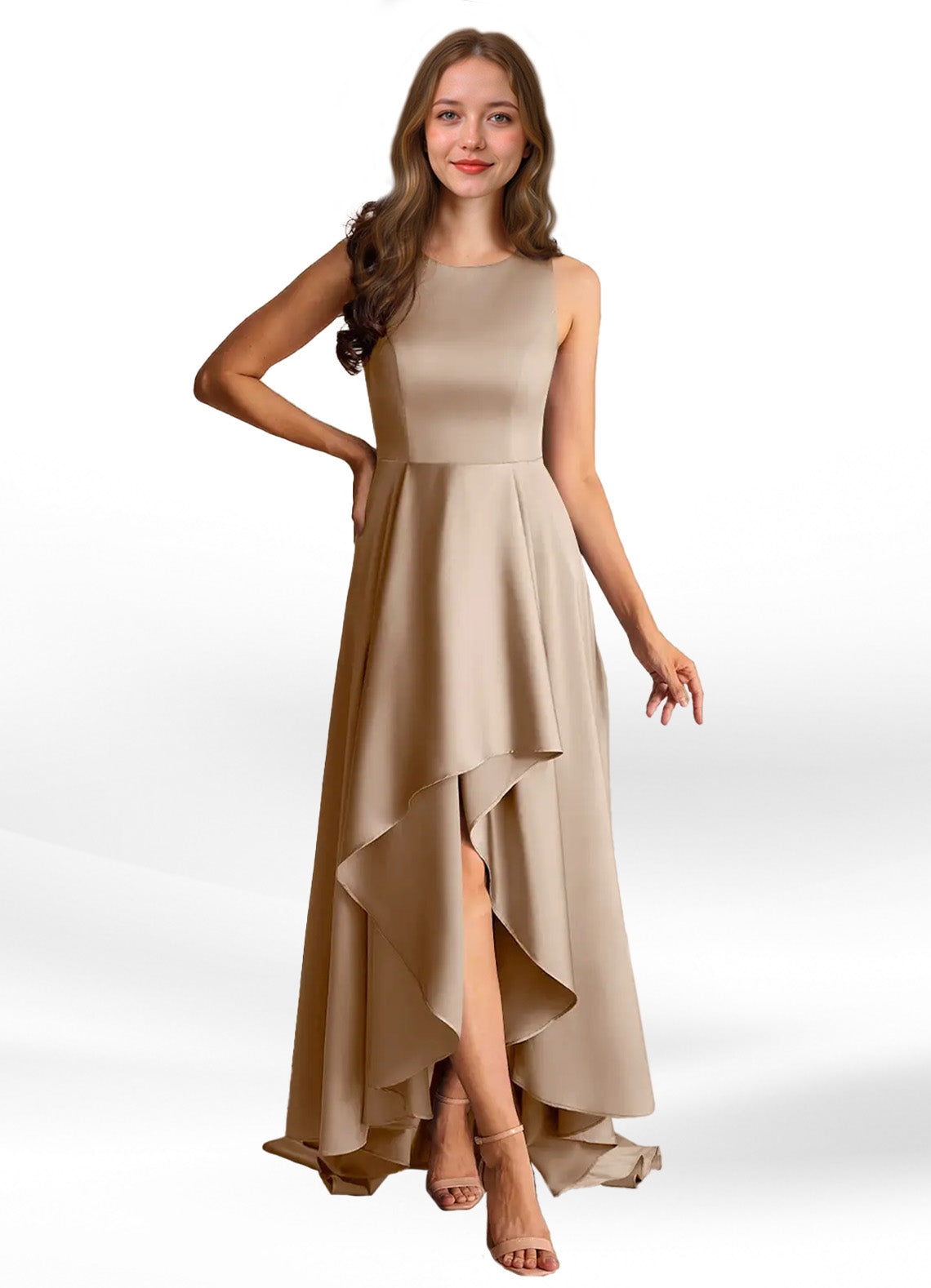 Augday Niles A-Line Trains Stretch Satin Dress