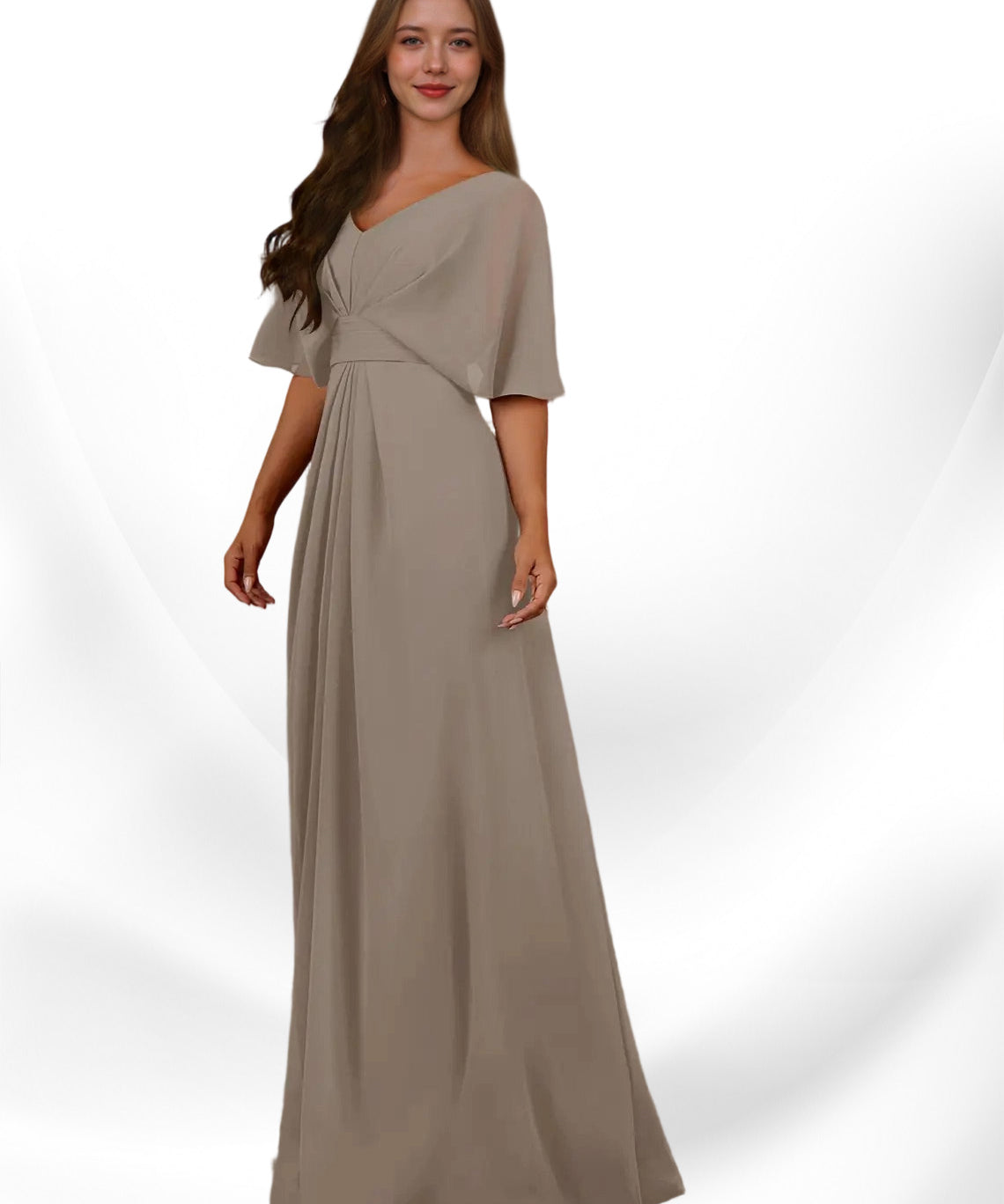 Augday Oksana A-Line V-Neck Pleated Chiffon Dress