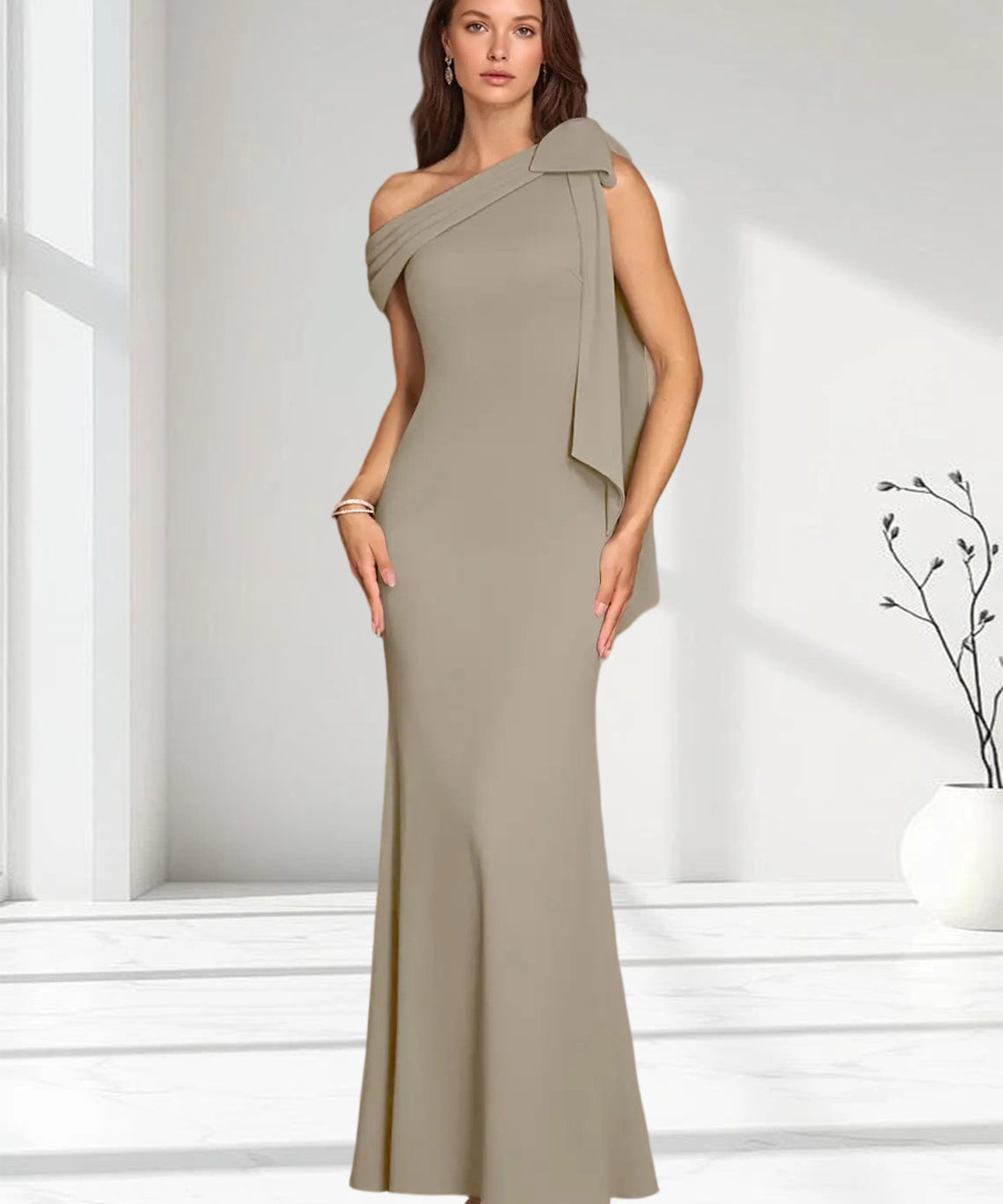 Augday Myers Mermaid Pleated Stretch Crepe Dress