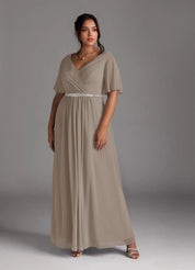 Augday A-Line V-Neck Pleated Chiffon Dress Plus Size