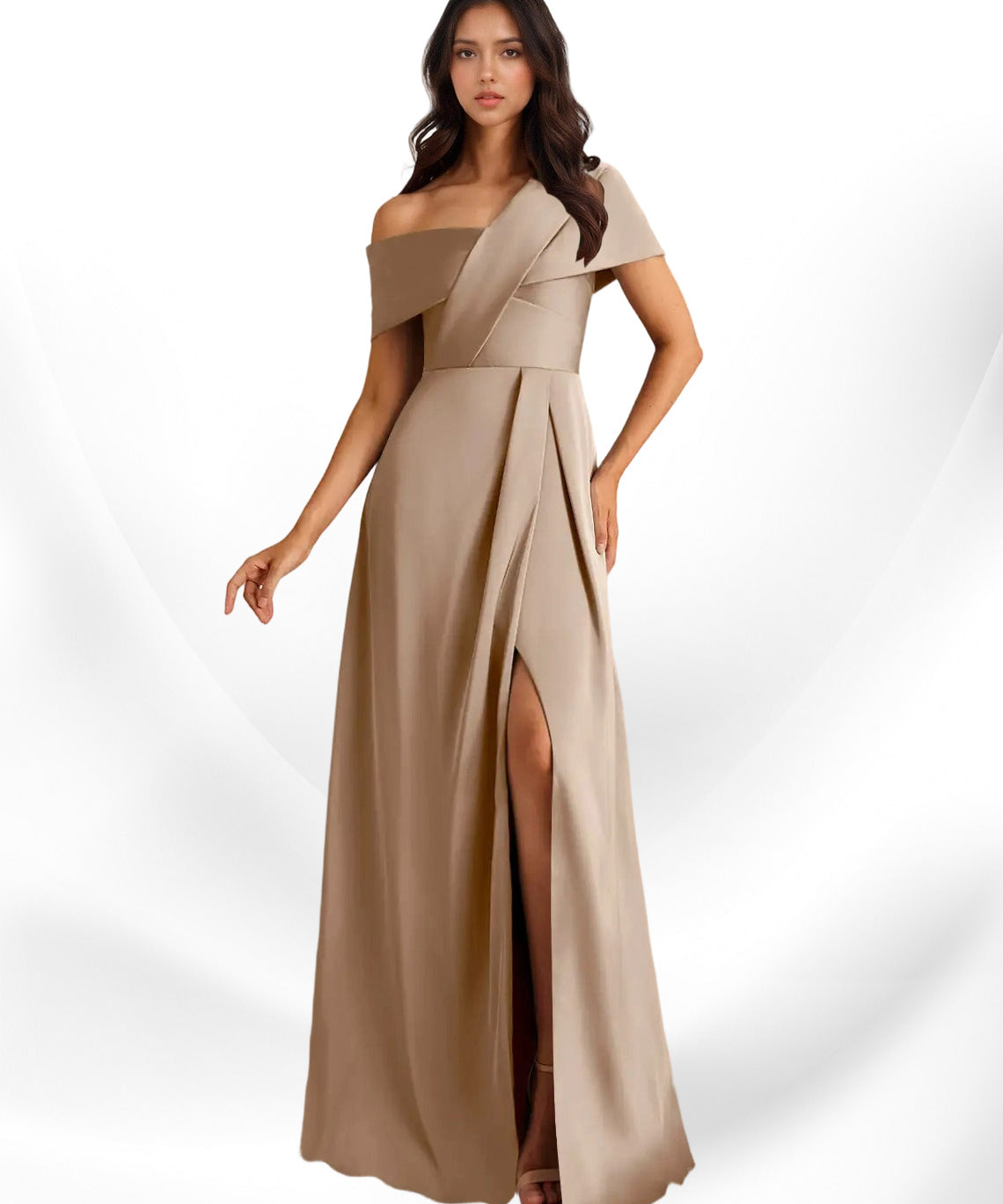 Augday Milton A-Line Pleated Stretch Satin Dress