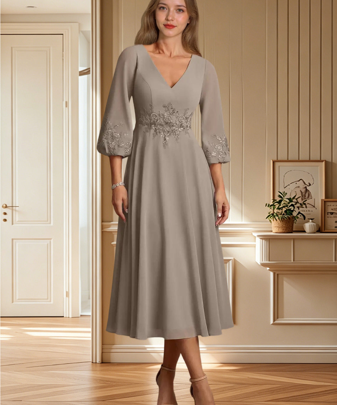 Augday Ana A-Line Lace Chiffon Dress