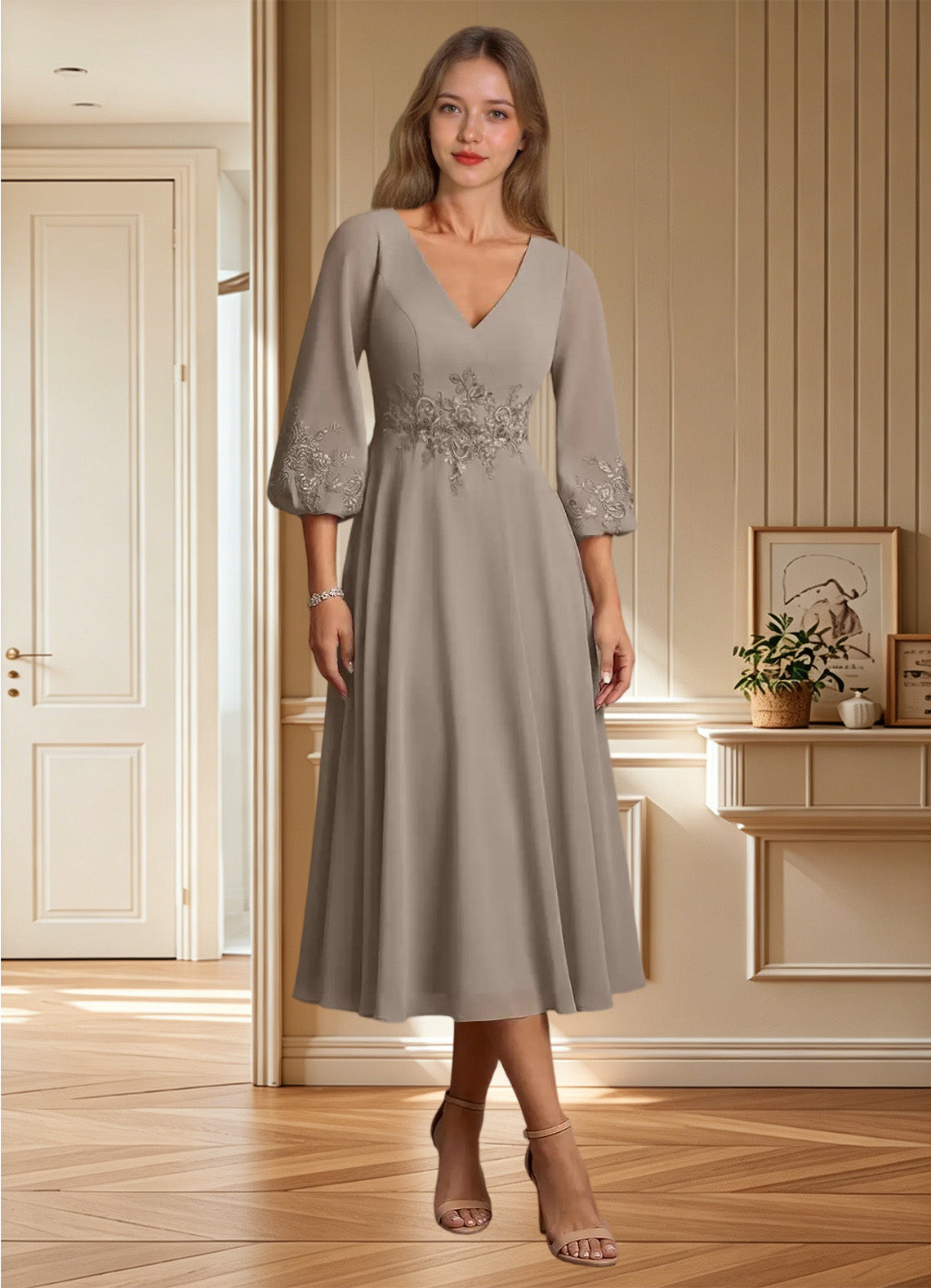 Augday Ana A-Line Lace Chiffon Dress