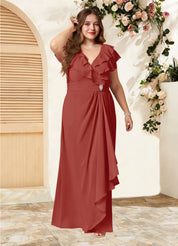 Augday Snapdragon A-Line V-Neck Ruched Chiffon Dress