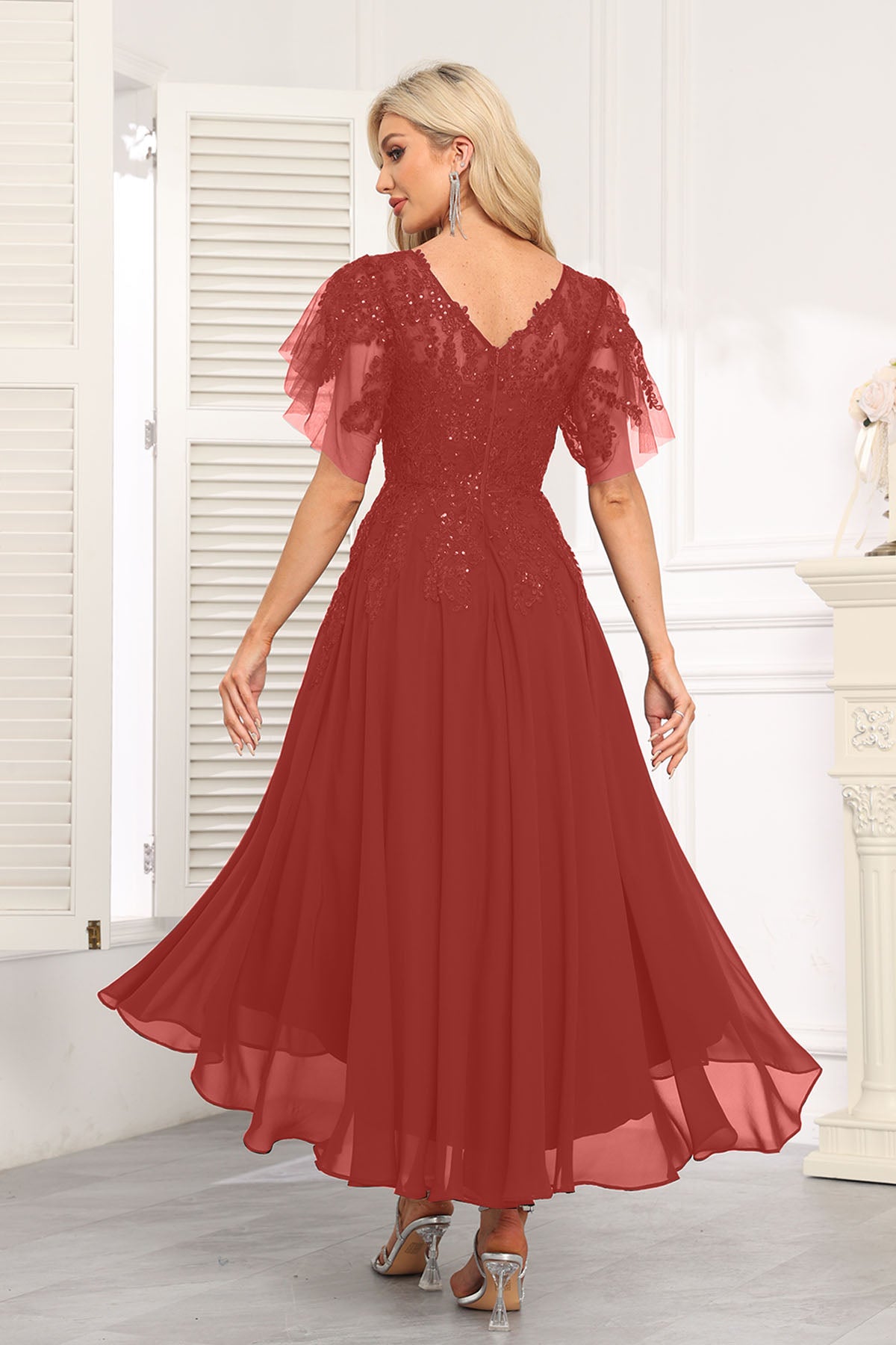 Augday Chiffon Lace Sequins Mother of the Bridesmaid Dresses