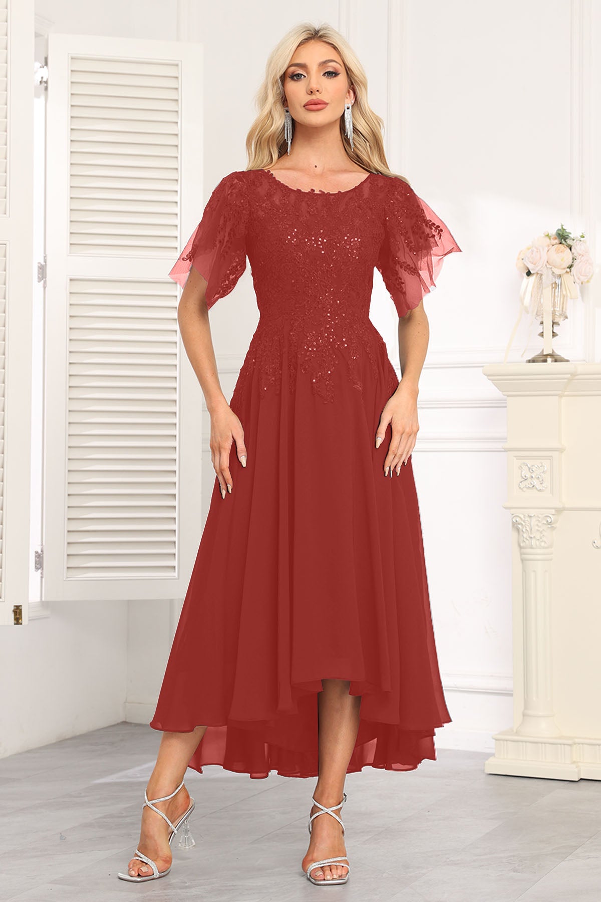 Augday Chiffon Lace Sequins Mother of the Bridesmaid Dresses