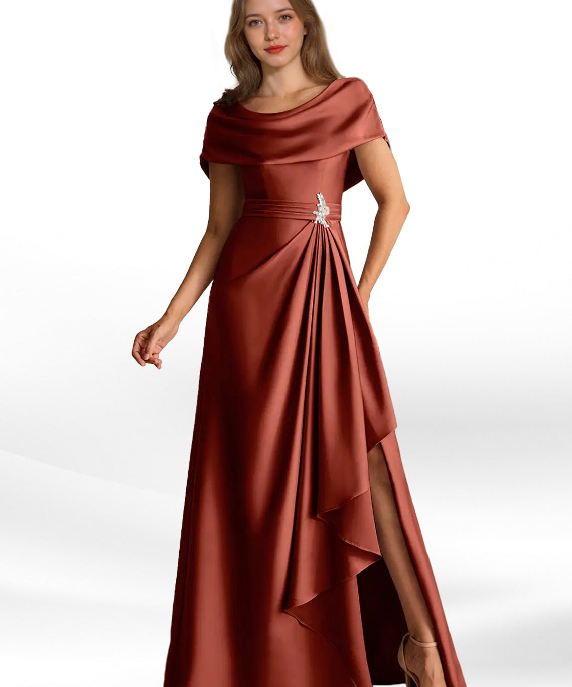 Augday Branford A-Line Pleated Stretch Satin Dress