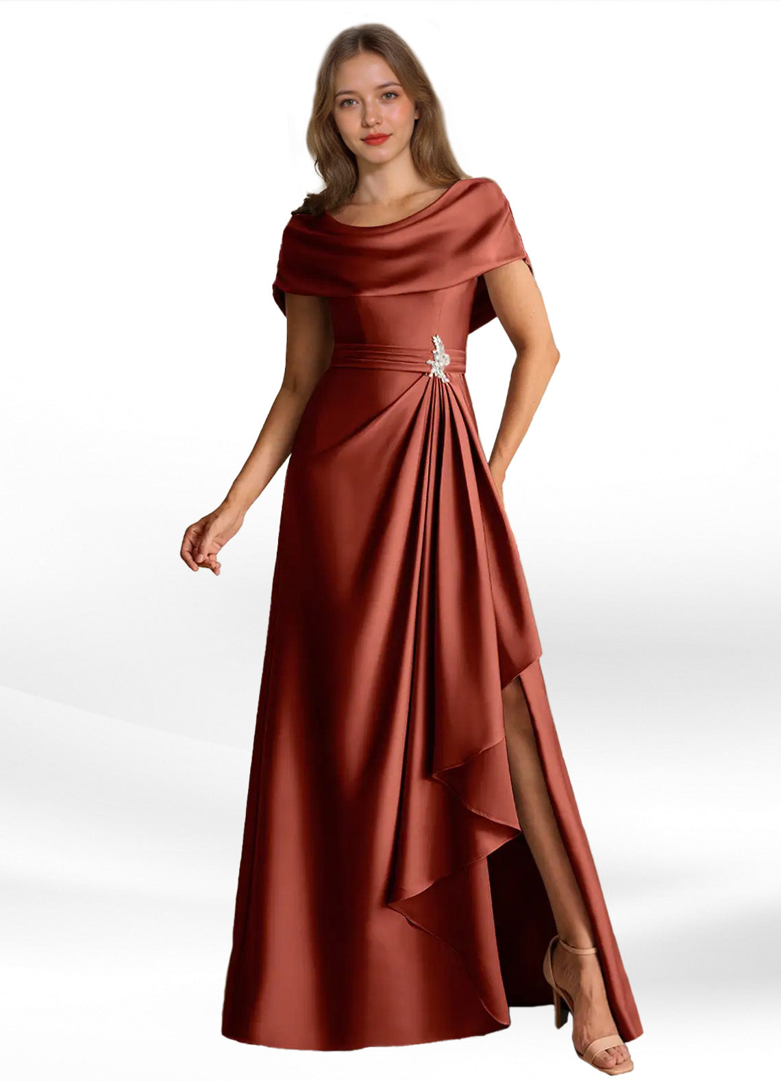 Augday Branford A-Line Pleated Stretch Satin Dress