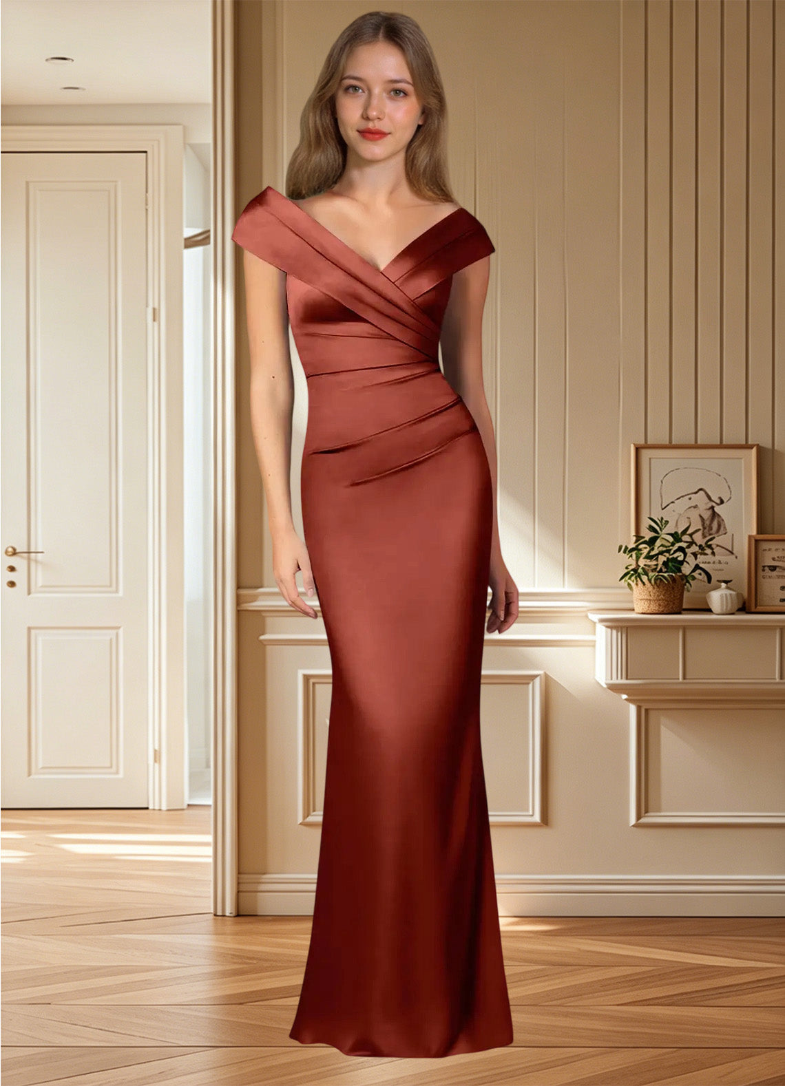 Augday Ludlow Mermaid Pleated Stretch Satin Dress