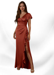 Augday Roya Mermaid V-Neck Pleated Stretch Satin