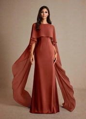 Augday Milfred Sheath Boatneck Stretch Satin Dress