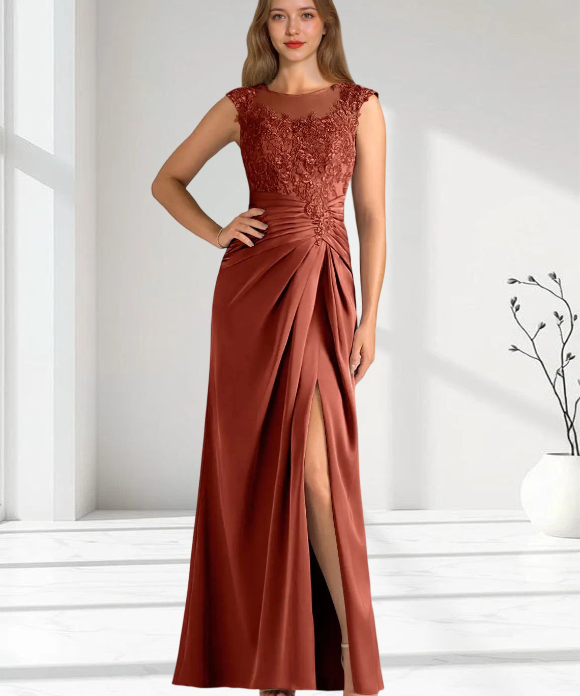 Augday Santa Barbara Sheath Pleated Stretch Satin Dress
